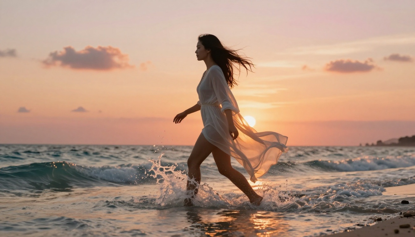 Sunset beach ocean waves golden hour