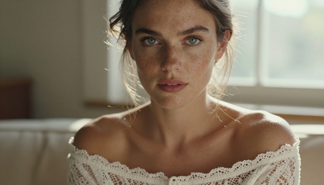 Close-up portrait of woman with green eyes, natural beauty photography
