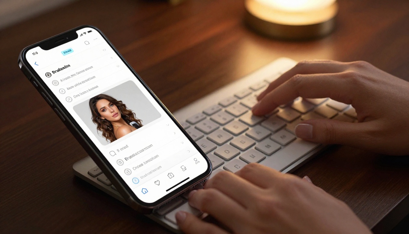 Smartphone displaying AI video generation interface on mahogany desk