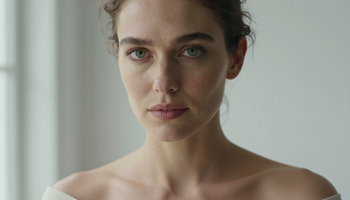 Confident AI-generated woman portrait, close-up studio photography