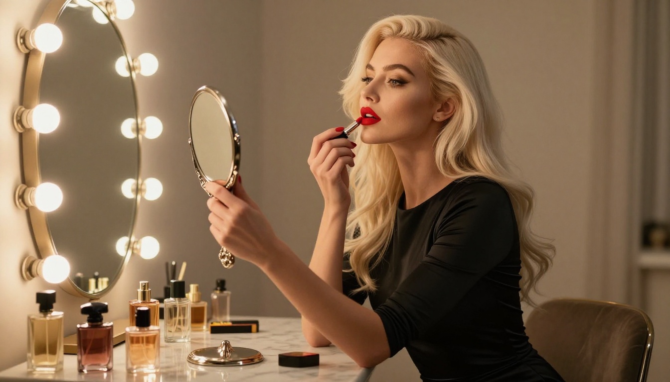 Glamour vanity portrait platinum blonde woman