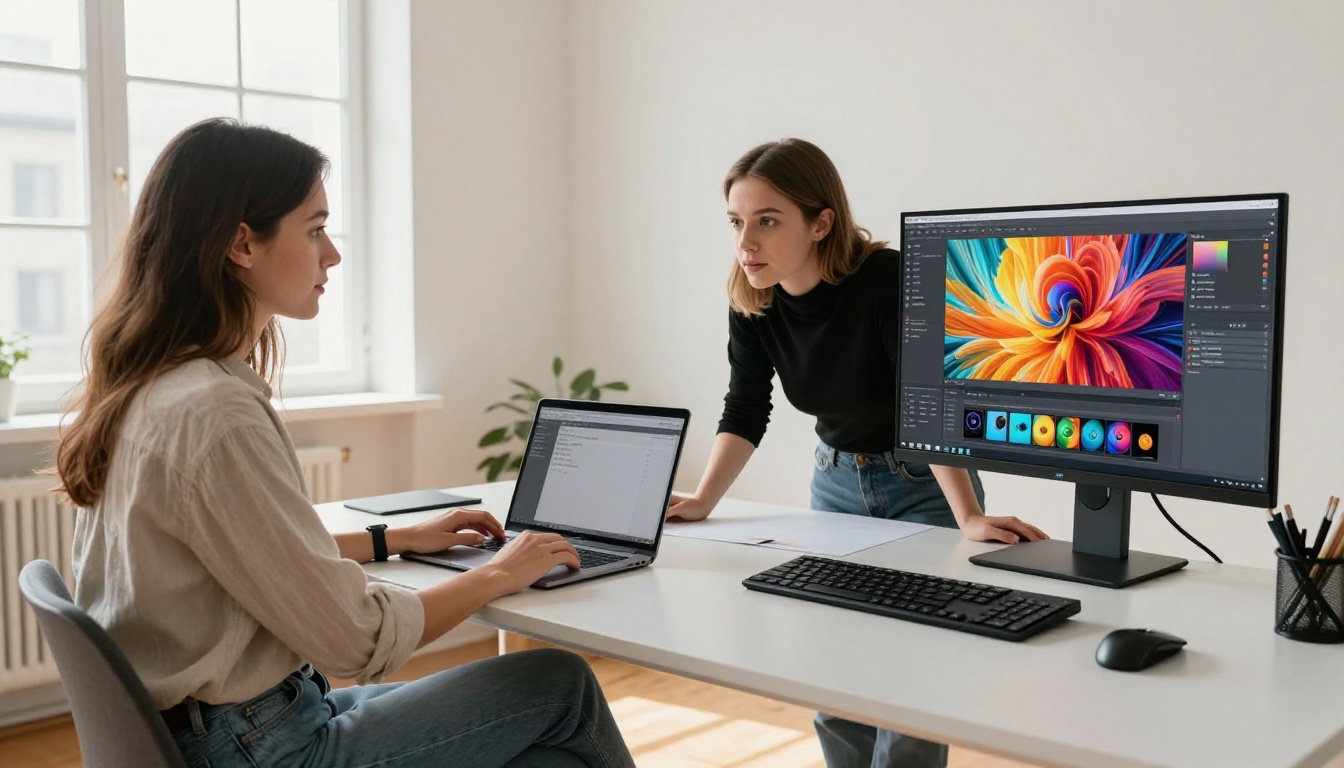 Two women comparing free vs paid AI tool results side by side