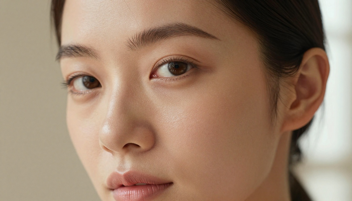 Extreme close-up beauty portrait showing photorealistic skin detail
