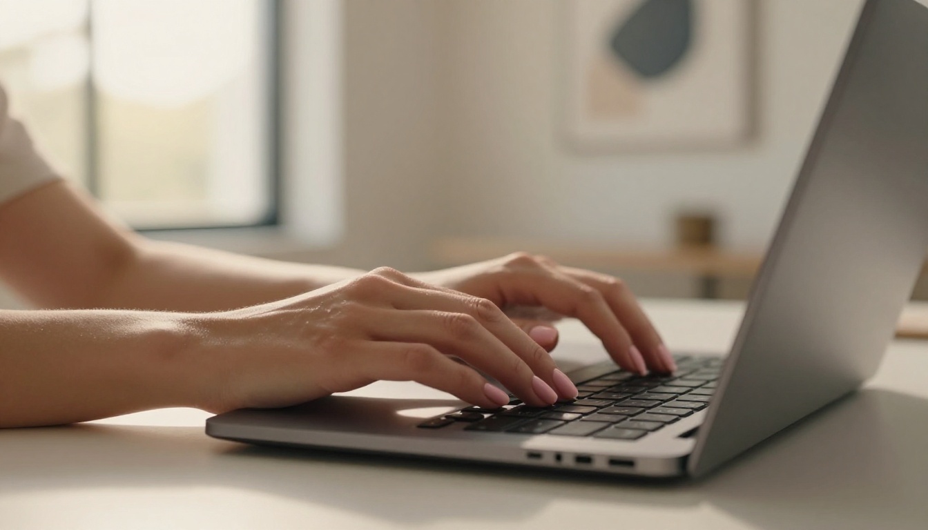 AI creative workflow at minimalist laptop workspace with warm light