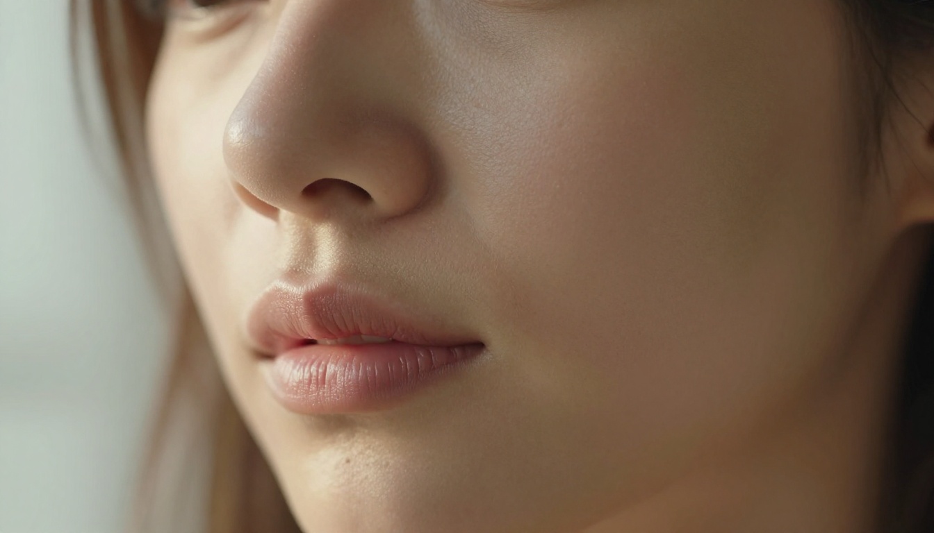 Natural skin texture close-up with realistic pore detail in editorial beauty photography