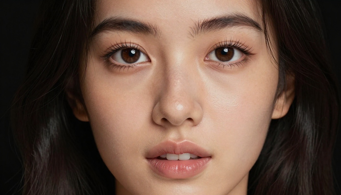 Extreme close-up portrait of woman with large expressive eyes and natural lashes showing anime-style beauty in hyperdetail