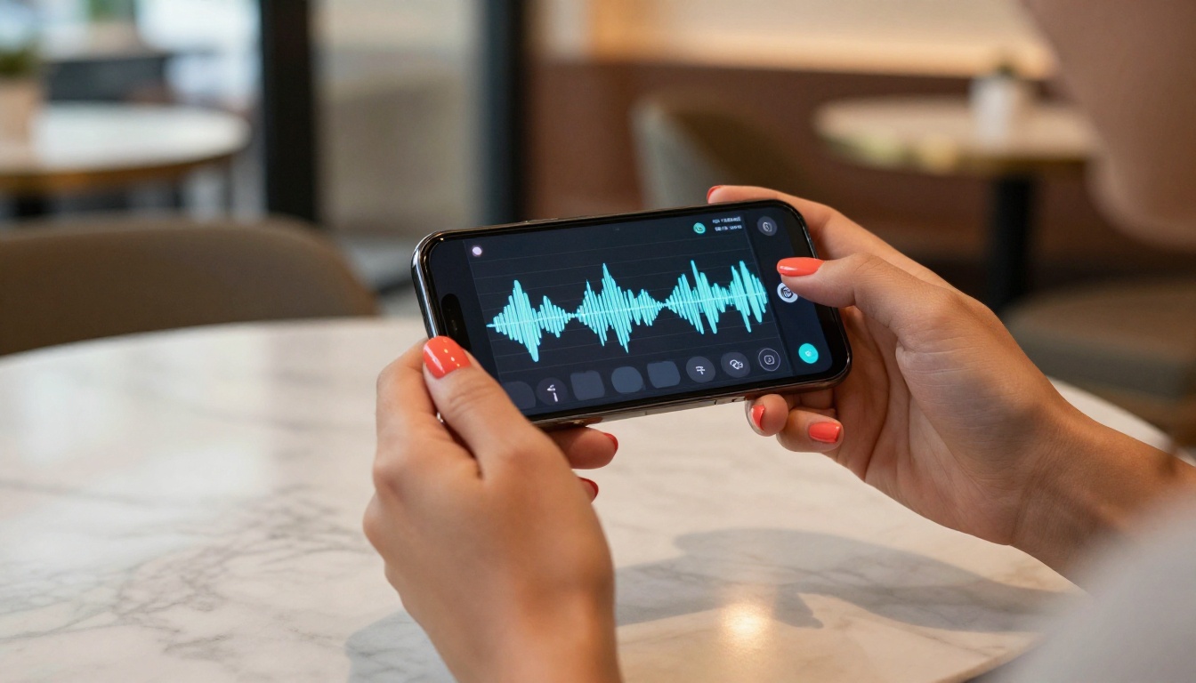 Woman's hands holding smartphone with video generation interface Woman's hands holding smartphone with video generation interface
