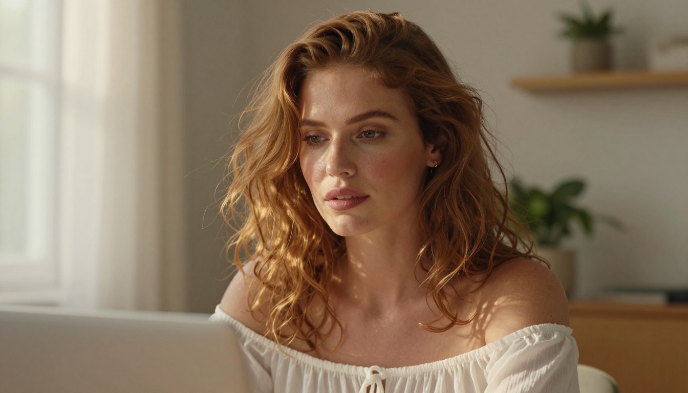 Woman using laptop in creative studio