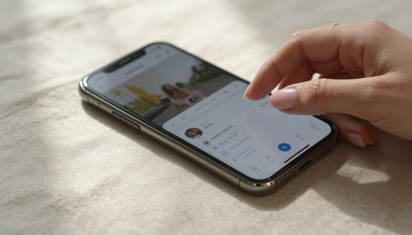 Woman's hand with smartphone showing AI video interface Woman's hand with smartphone showing AI video interface