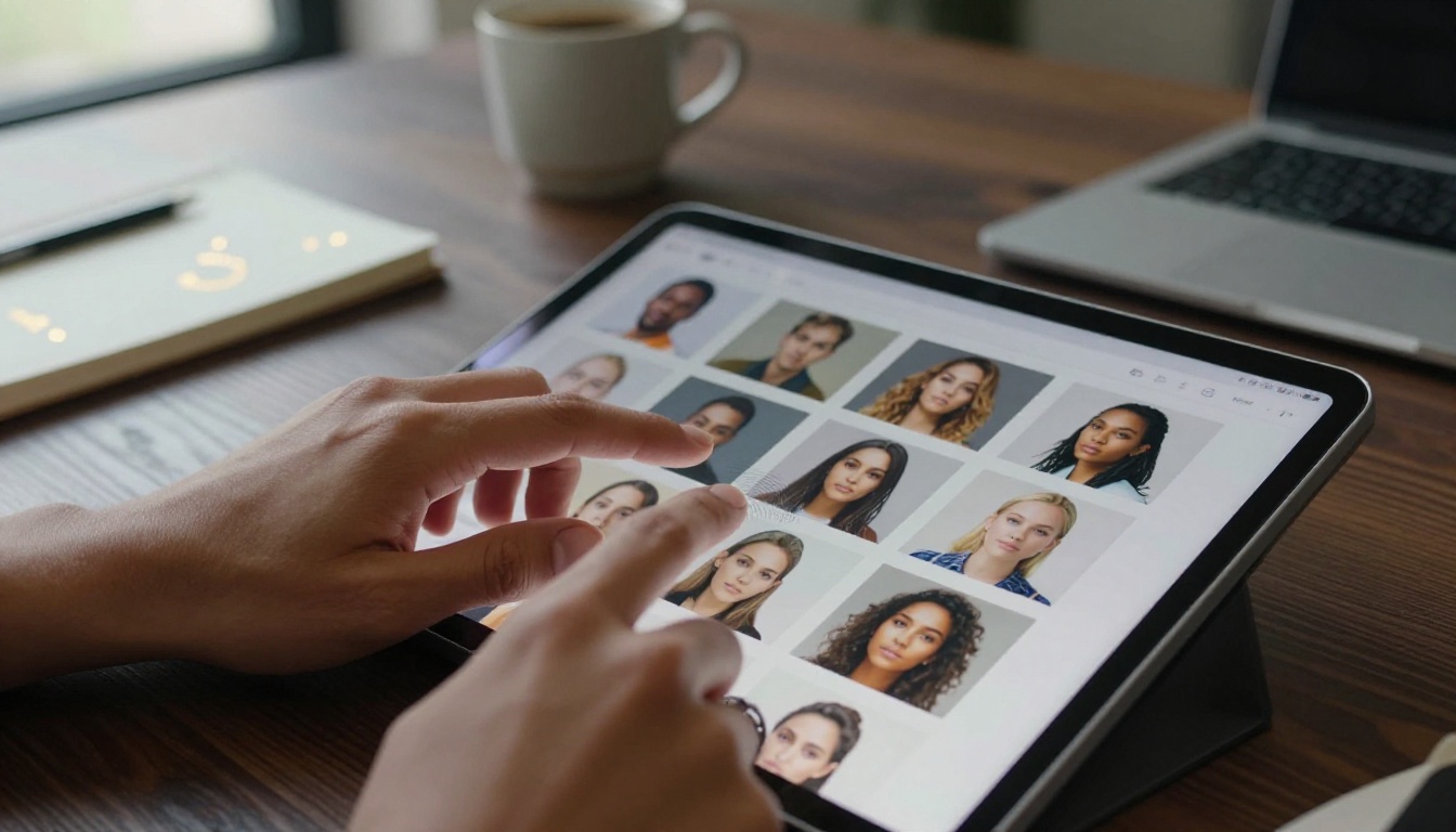 Close-up hands on AI tablet interface