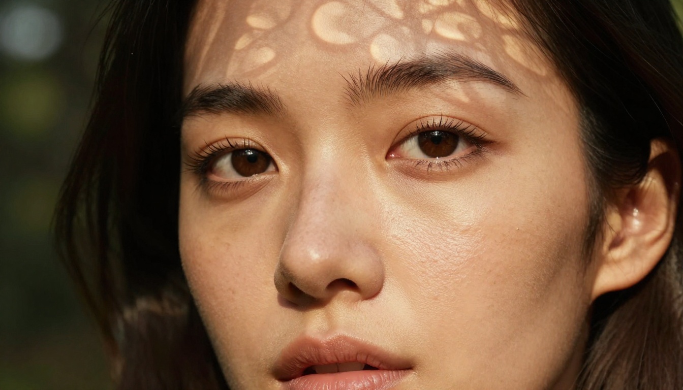 Close-up glamour portrait dappled forest bokeh light
