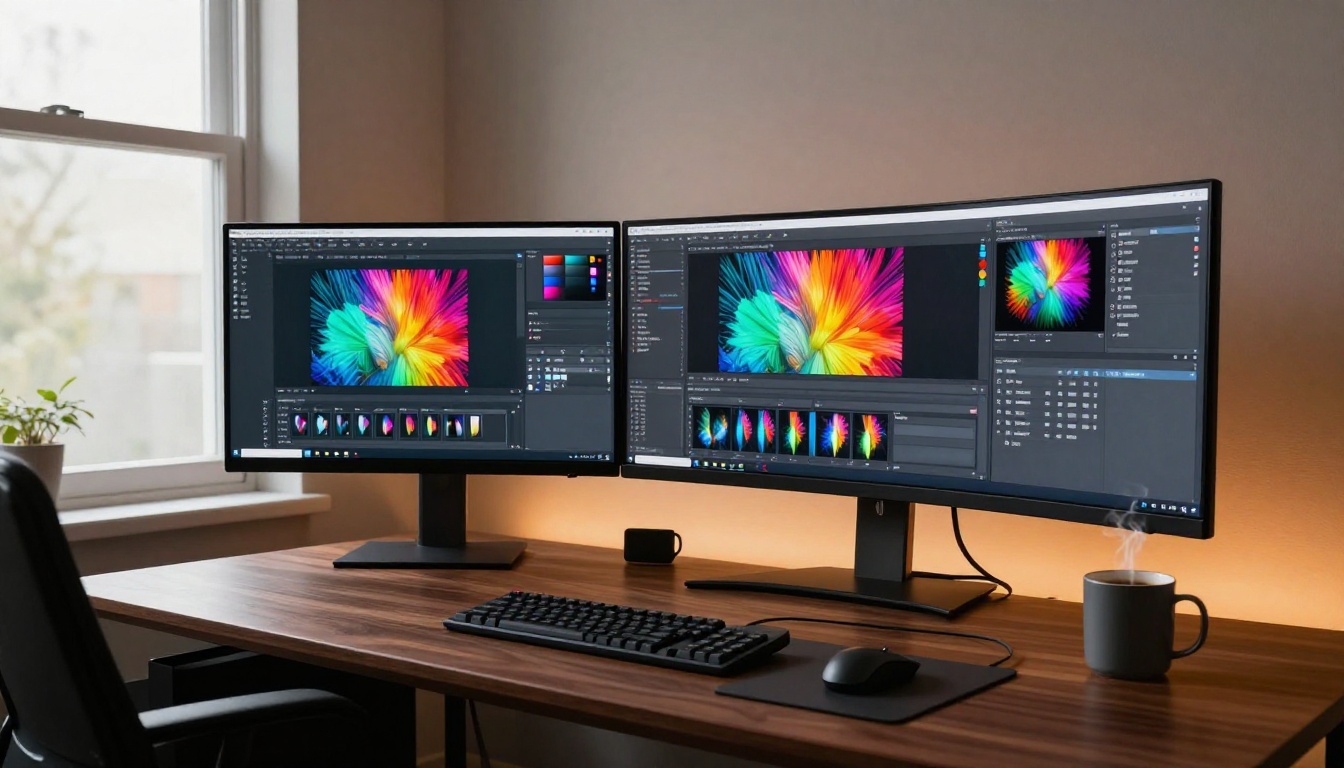 AI generation workspace setup with dual monitors