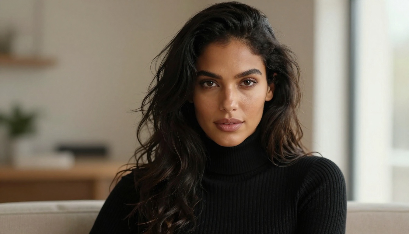 Close-up beauty portrait with Rembrandt lighting, caramel skin tone