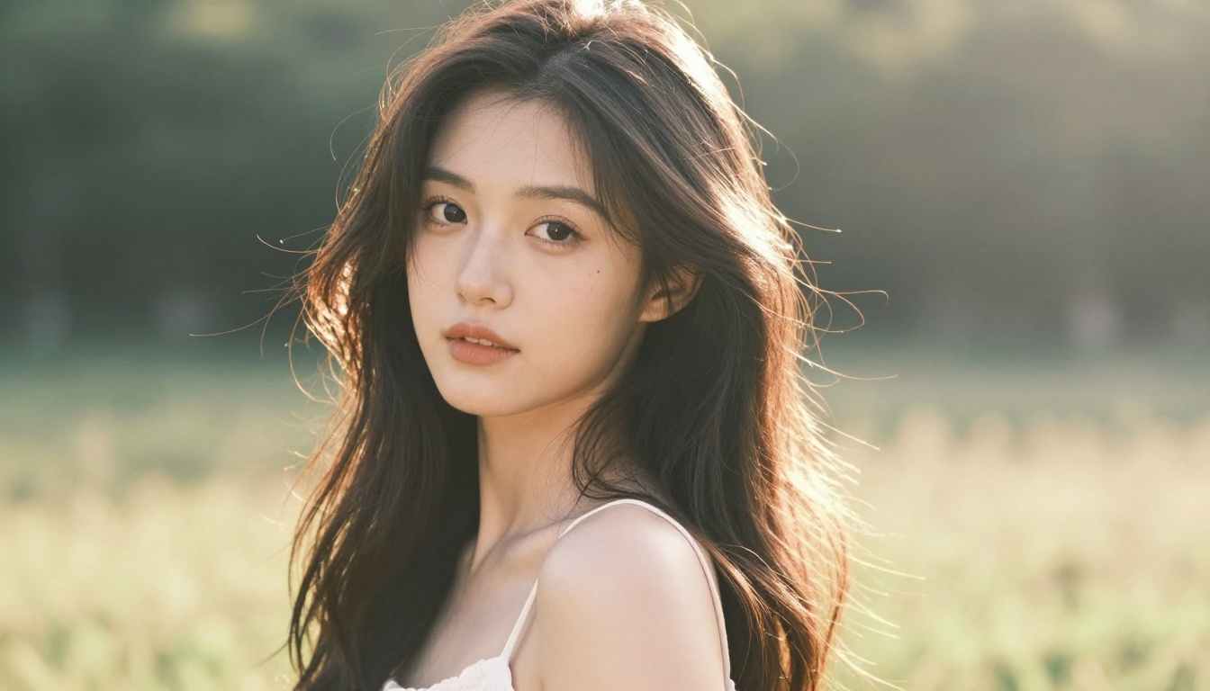 Outdoor golden hour portrait showing LoRA-based photorealism