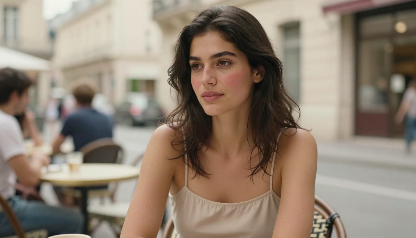 Outdoor Parisian café portrait natural skin daylight