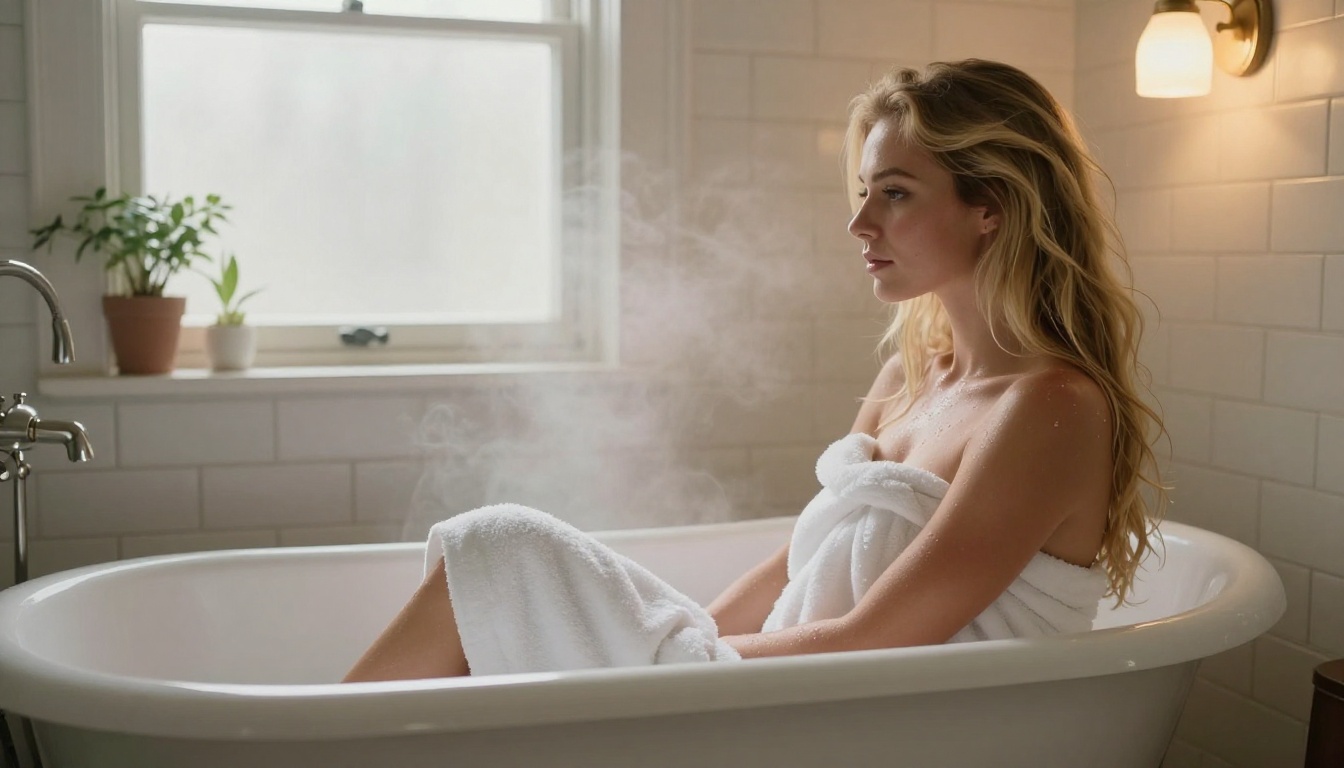 Bathtub profile with steam and soft light