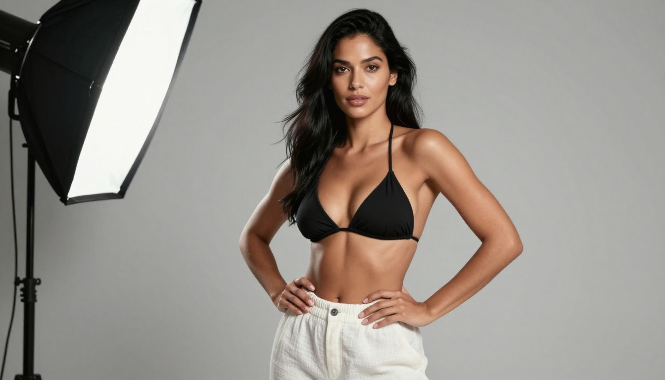 Confident woman in glamour studio photography pose