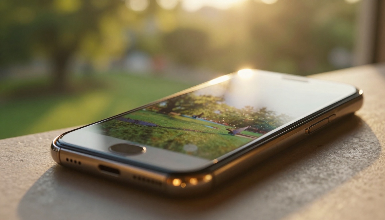 Phone on a sunlit windowsill with AI-generated art glowing on screen