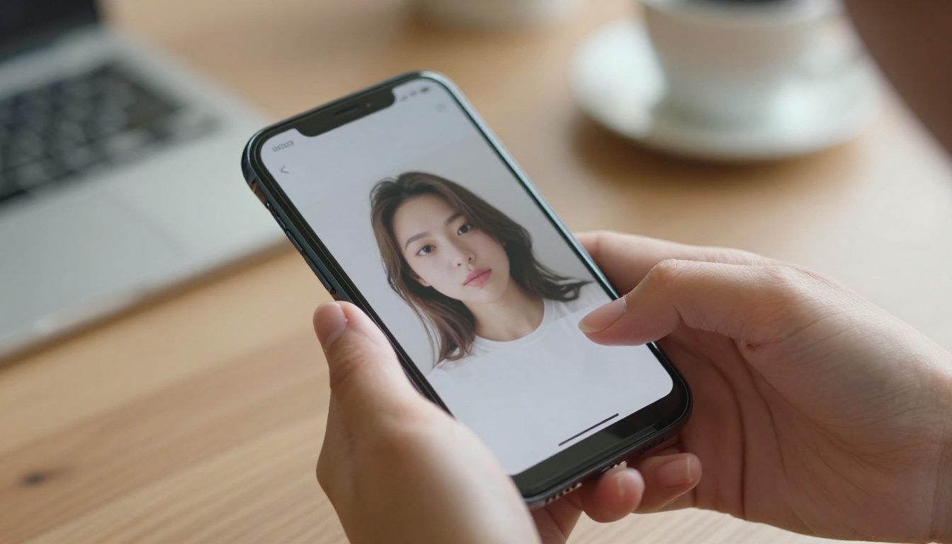 Hands holding a smartphone showing a portrait photo on screen, ready to animate
