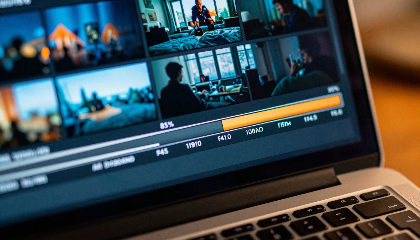 AI video progress bar on laptop screen AI video progress bar on laptop screen