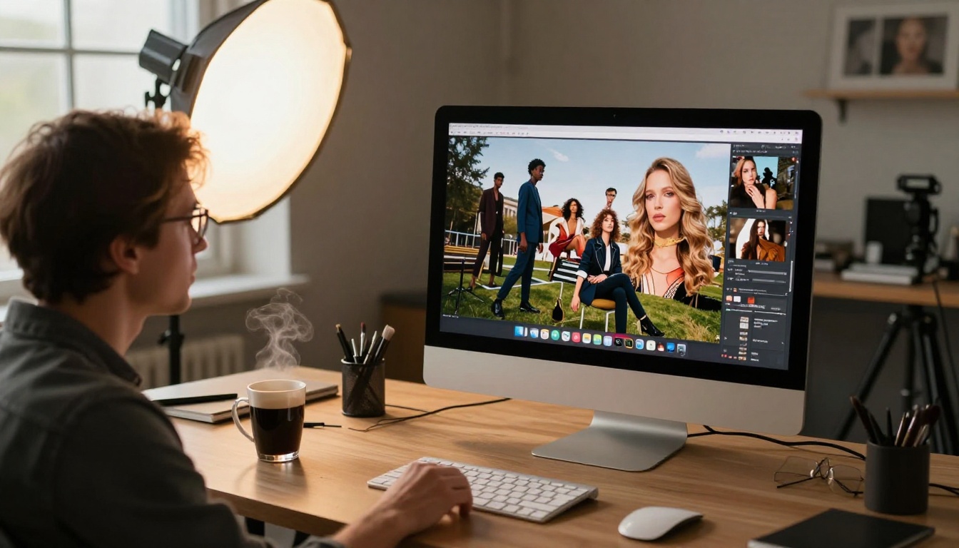 Creative director reviewing AI images on iMac