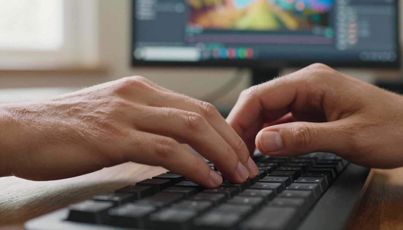 Hands on keyboard generating AI video