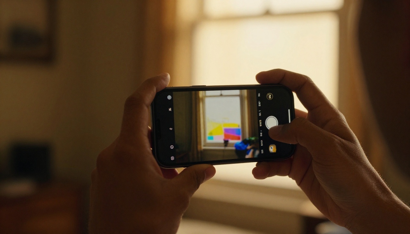 Hands holding smartphone watching AI video content Hands holding smartphone watching AI video content