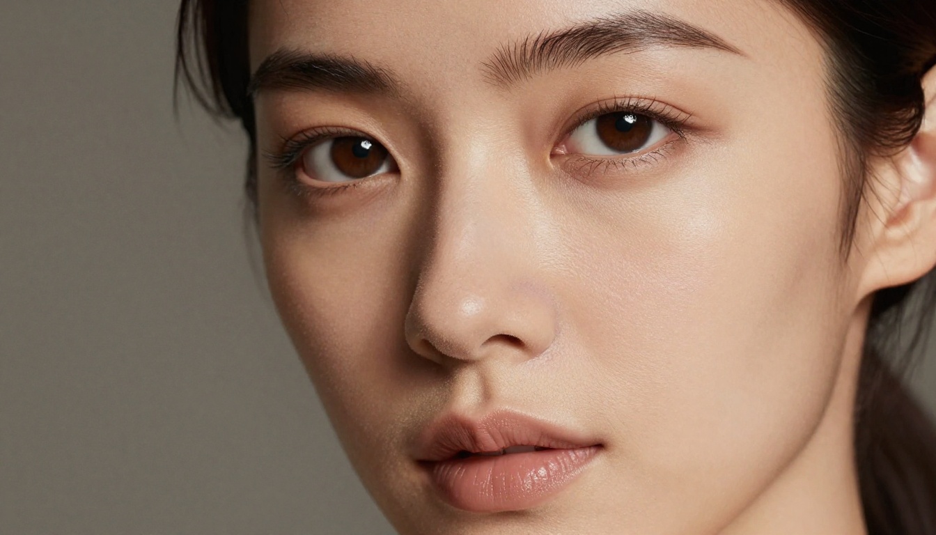 Close-up editorial portrait with dramatic studio lighting and photorealistic skin texture