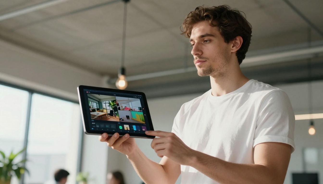 Man with tablet in creative agency office