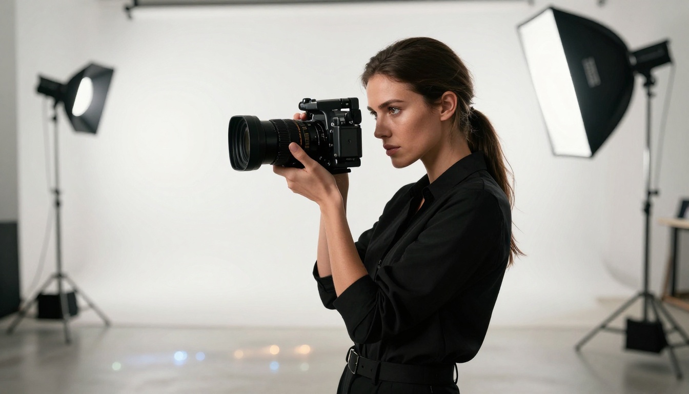 Professional female filmmaker in studio