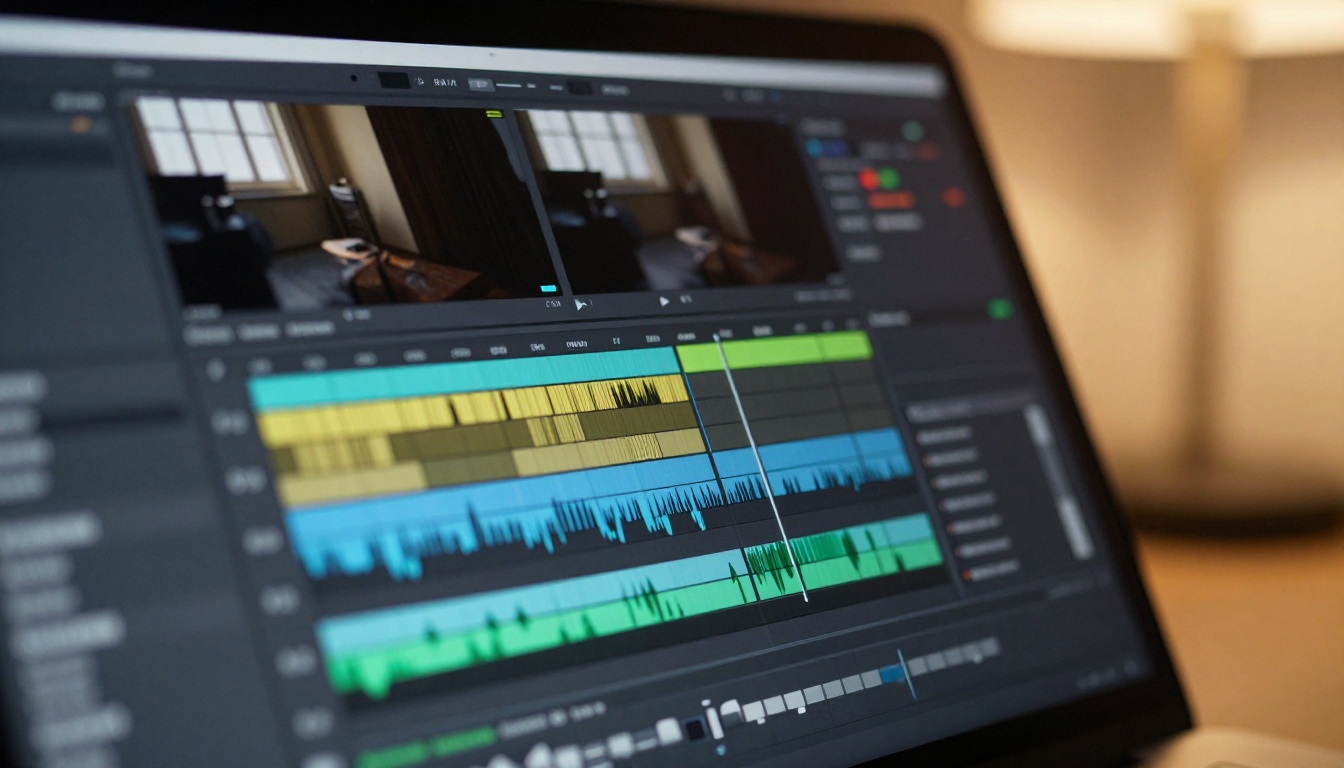 Laptop screen showing video timeline editor