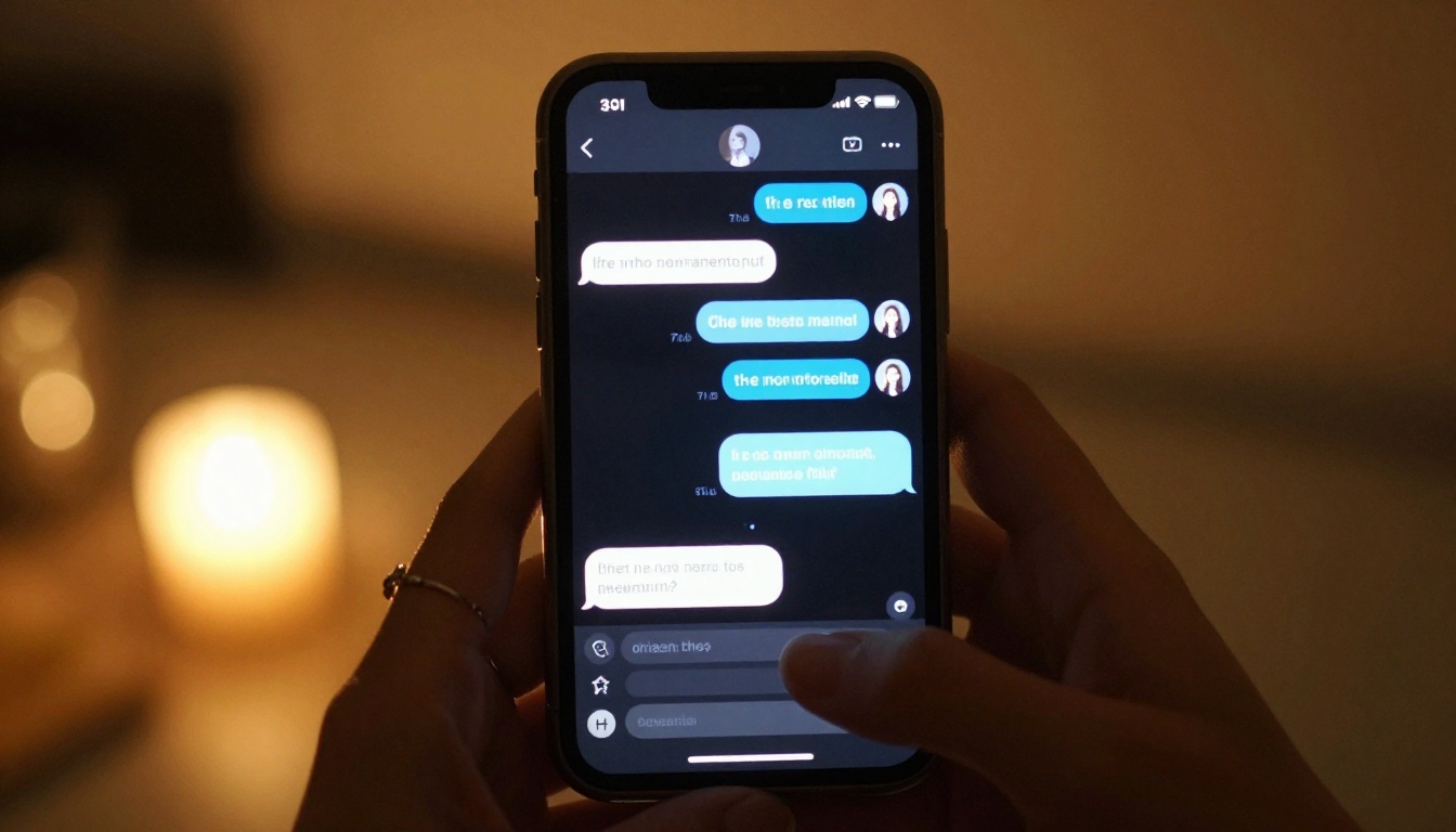 Smartphone showing AI chat conversation interface with warm candlelight bokeh background