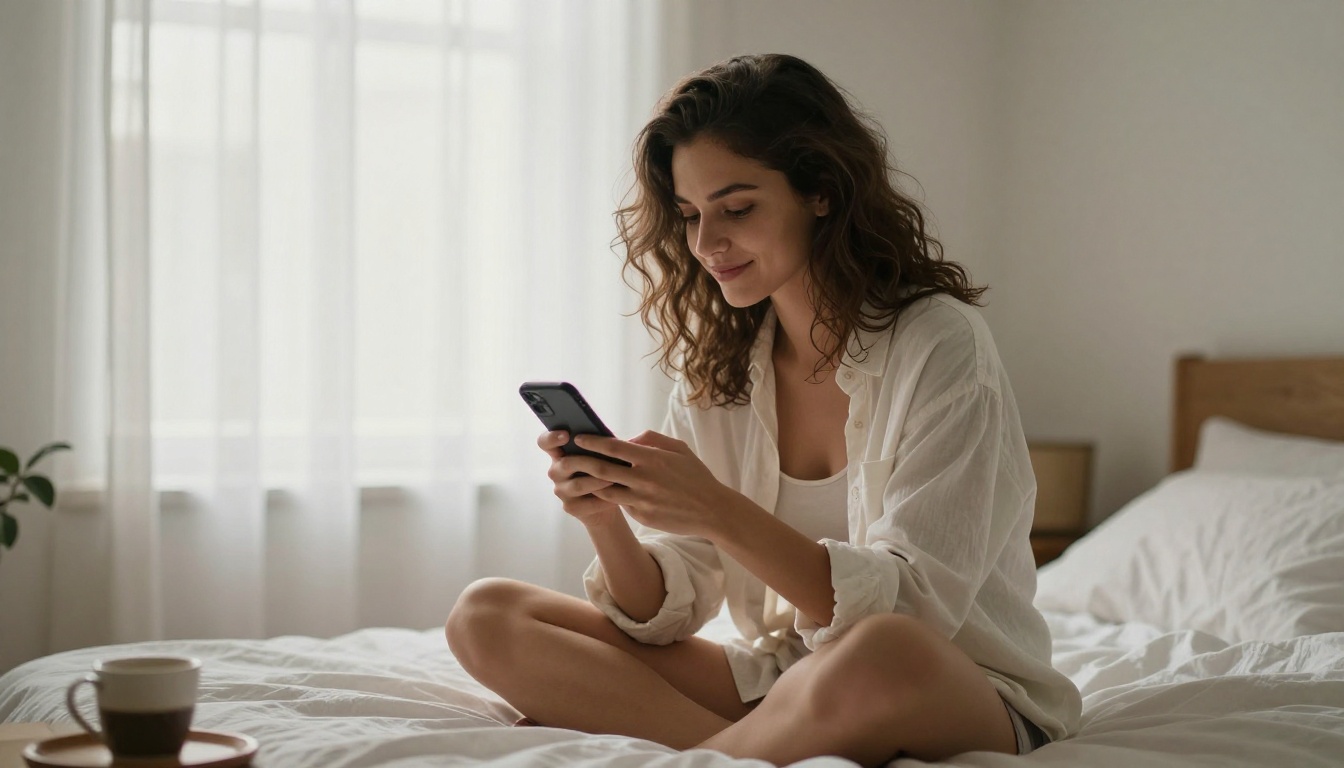 Morning bedroom scene with soft diffused window light - AI photorealistic generation