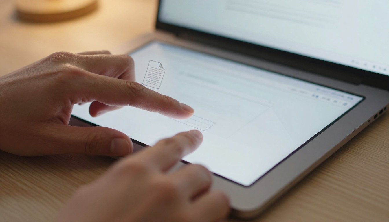 Close-up of hands uploading a PDF file to a browser interface
