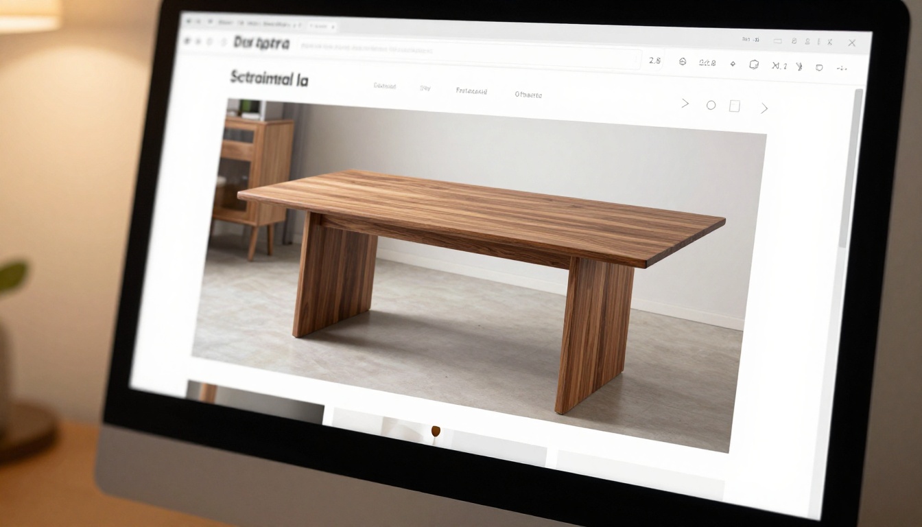 Close-up of interactive furniture catalog displayed on computer monitor