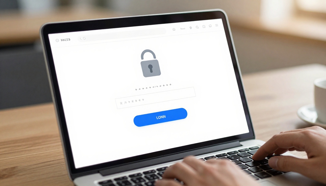 Laptop showing password-protected digital catalog login screen