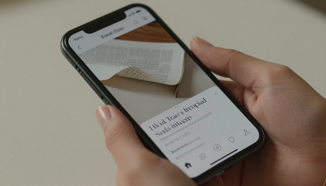 Smartphone displaying beautifully designed flipbook with realistic mid-turn page animation