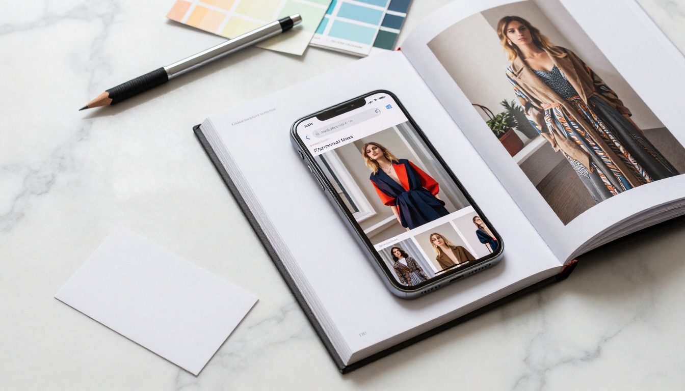 Portfolio and phone showing a flipbook portfolio link in a mobile browser