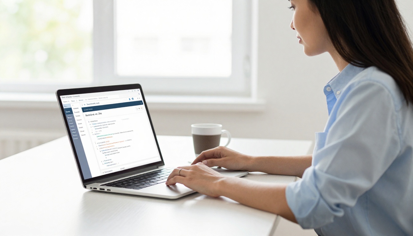 Professional woman working on WordPress backend dashboard to add HTML embed block