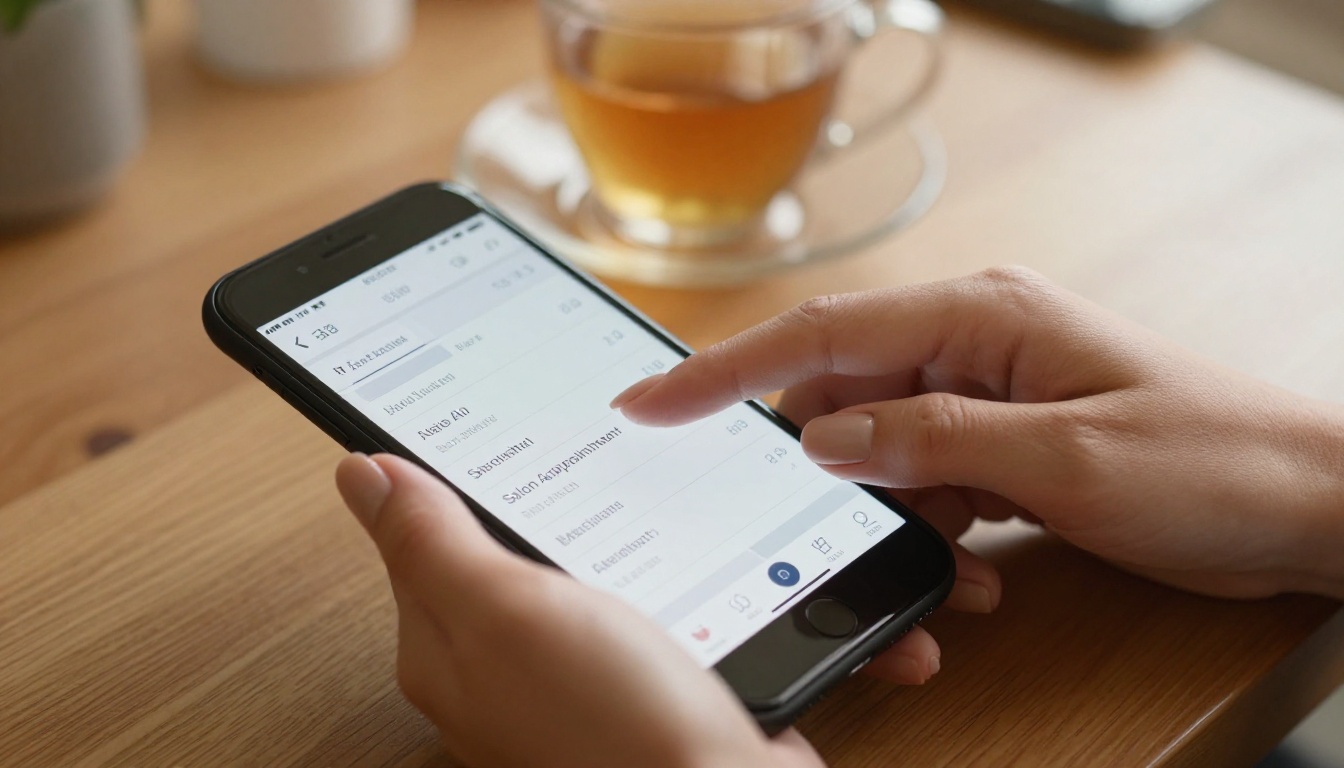 Woman's hands booking salon appointment on smartphone