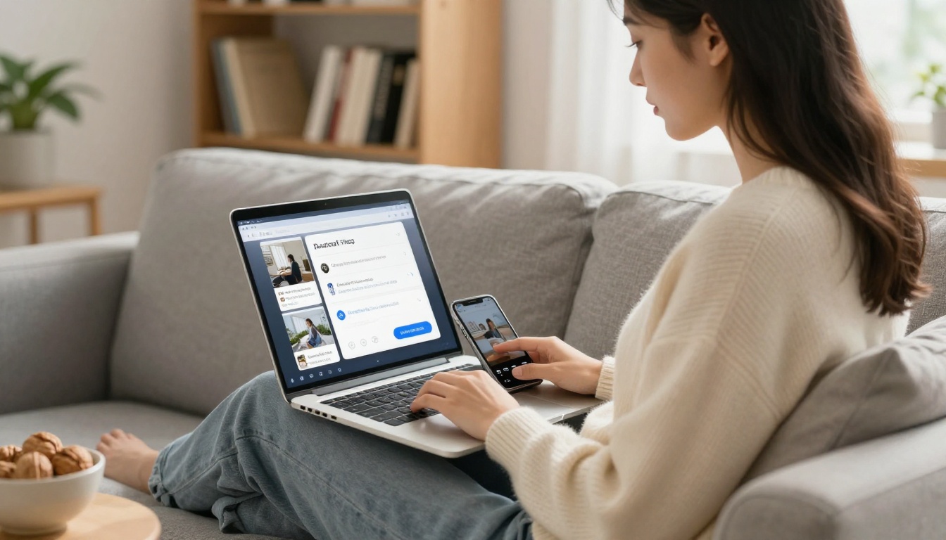 Professional sharing a completed digital flipbook via link from a laptop