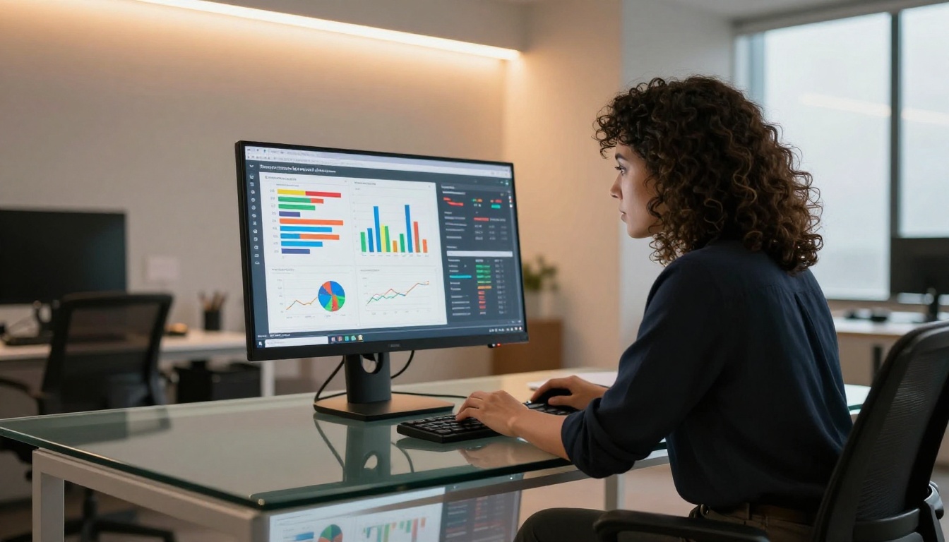 Content strategist reviewing reader analytics on a monitor