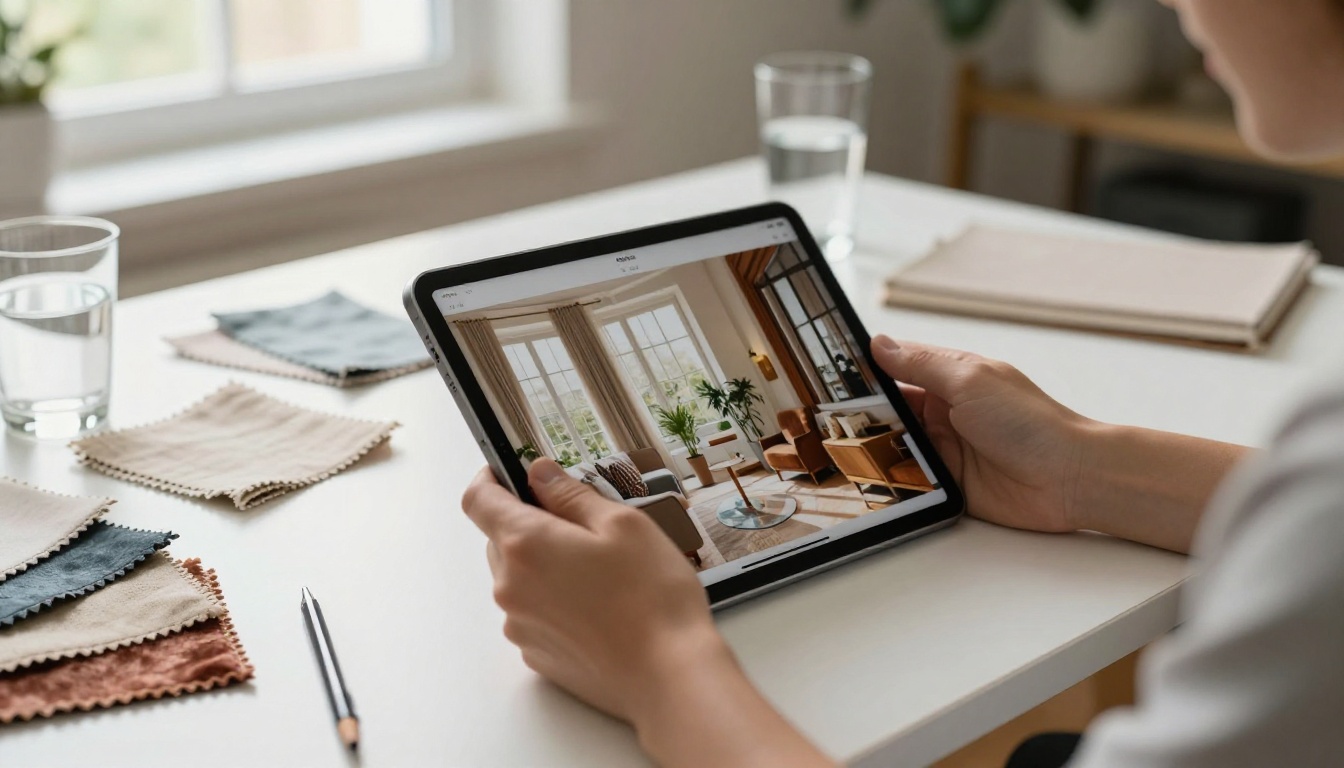 Interior designer reviewing a digital home decor lookbook on a tablet