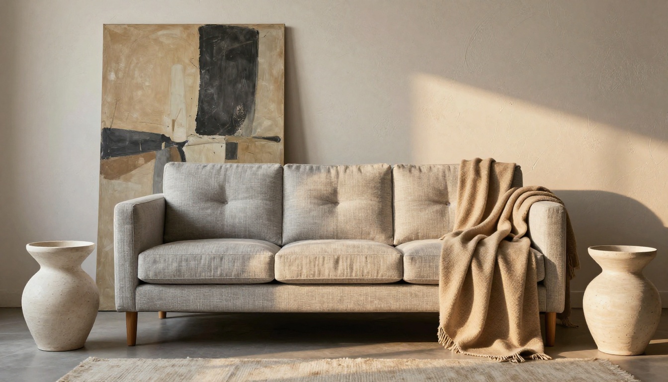 Styled living room vignette prepared for a home decor brand lookbook shoot