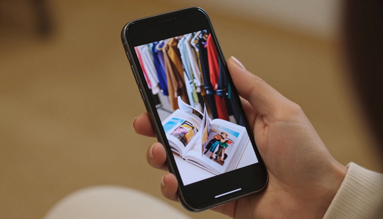 Close-up of a smartphone screen showing a mobile-optimized digital flipbook with a page-curl animation in progress