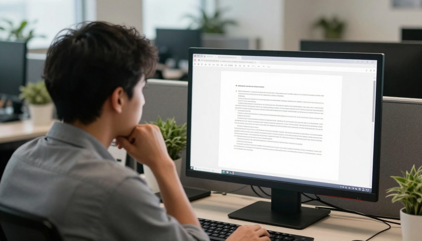 Person disengaged reading a plain PDF Person disengaged reading a plain PDF