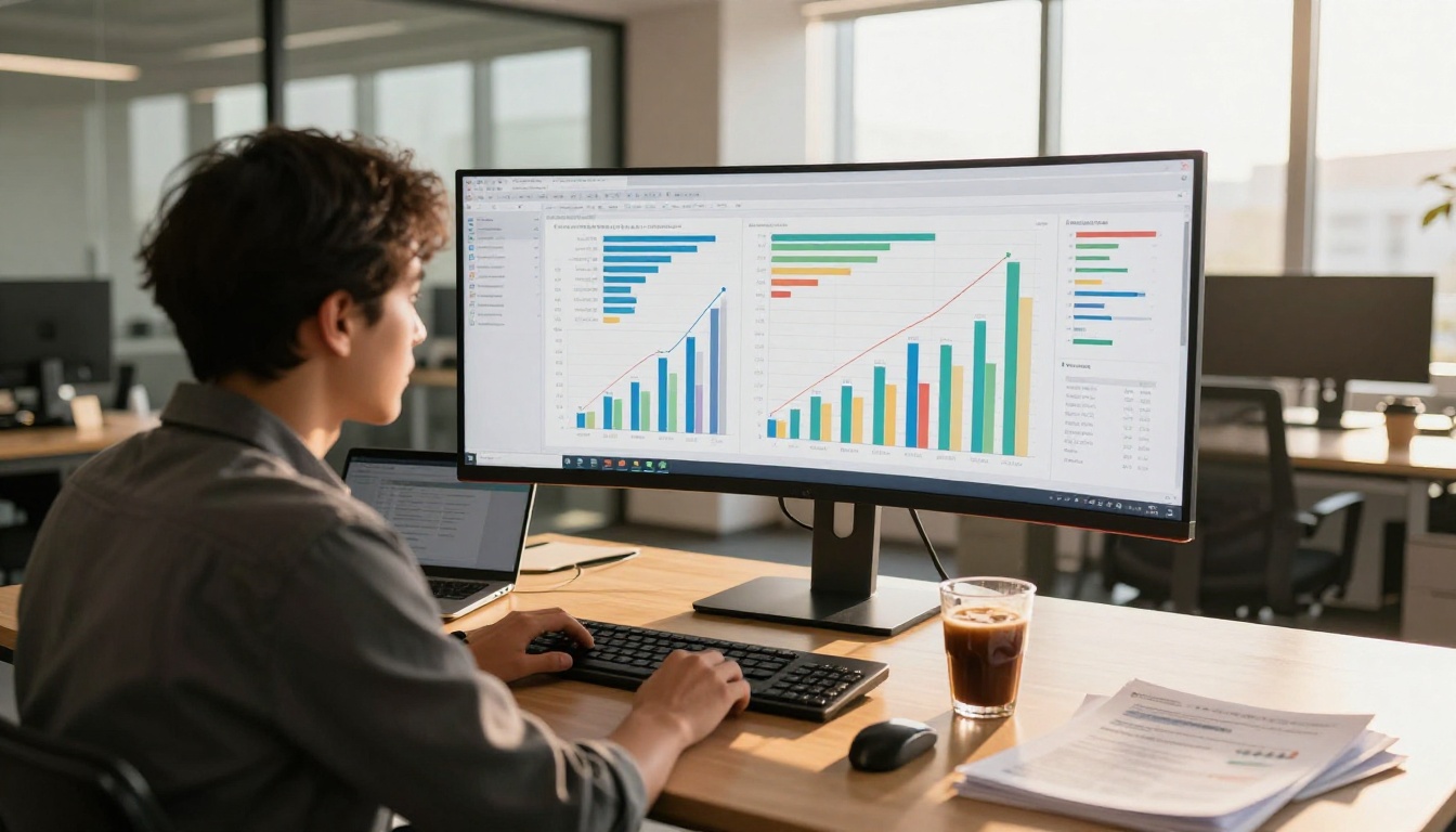 Marketing professional reviewing engagement analytics Marketing professional reviewing engagement analytics