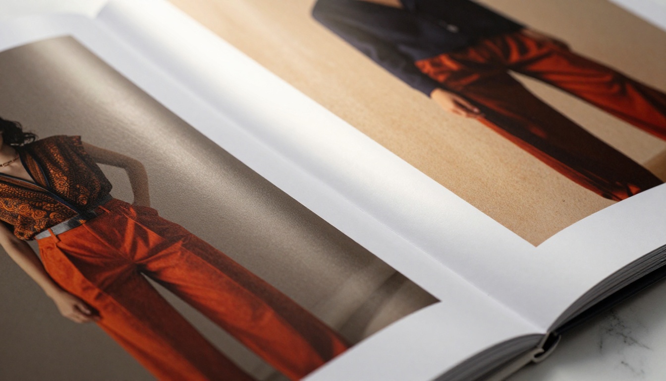 Glossy product catalog pages on marble surface Glossy product catalog pages on marble surface