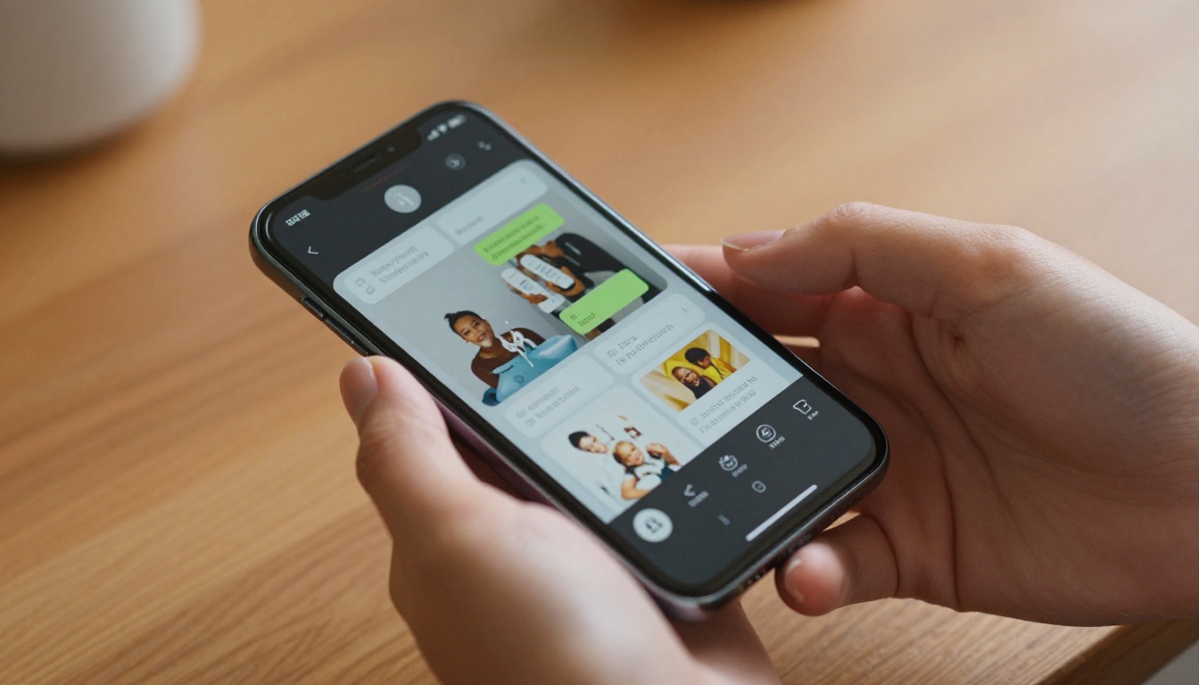 Hands holding a smartphone displaying a digital flipbook with smooth page-turning animation