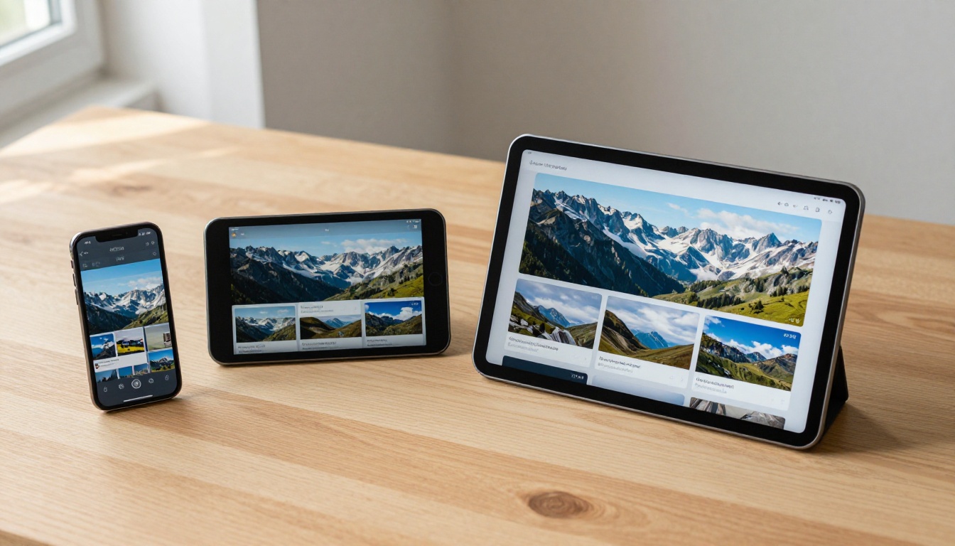 Aerial flat lay showing a phone and tablet both displaying the same flipbook in perfect responsive layouts